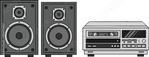 Audio System Set Speakers and VCR in Classic Gray Design