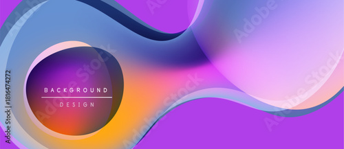 Abstract fluid shapes blend purple, blue, orange hues. Modern design element for backgrounds, presentations. Smooth gradients create dynamic visual impact.