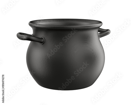Empty iron cauldron on white background. Isolated 3D illustration