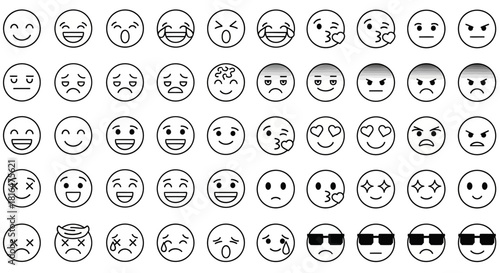 Collection of Emoticon Icons - Diverse Emotions Expressed Through Simple Graphic Design Elements