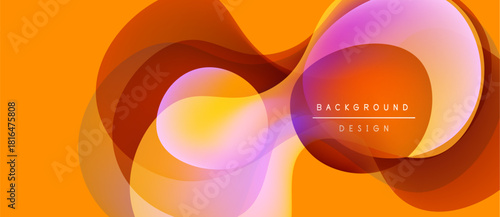 Abstract flowing shapes, warm colors dominate. Orange, pink, yellow blend creating dynamic visual effect. Modern design element.