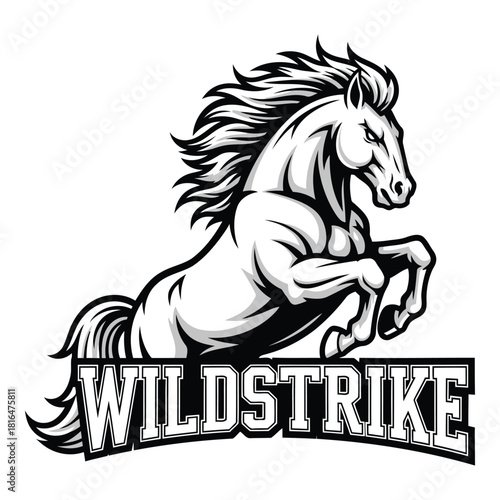 Powerful black and white horse illustration rearing with a strong message