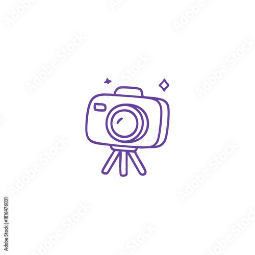 Camera Icon on Tripod Line Art Illustration