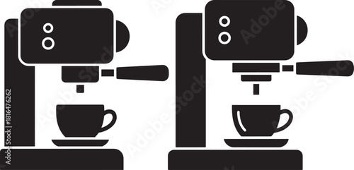 Two modern espresso machines brewing coffee in silhouette