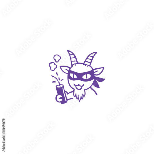 Superhero Goat With Mask Drinking Coffee