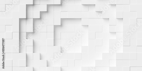 Stepped offset white boxes geometrical background wallpaper banner pattern flat lay top view from above