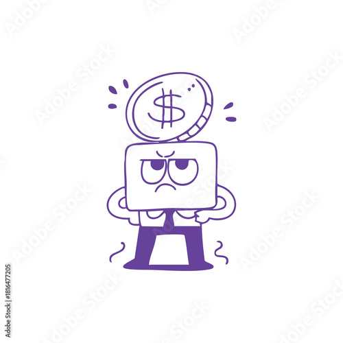 Unhappy Laptop Character with Dollar Coin