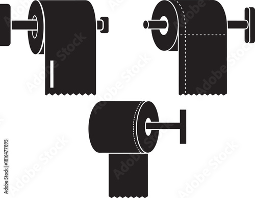 Three toilet paper rolls mounted on wall holders silhouette
