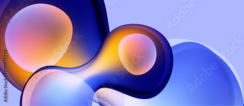 Abstract fluid shapes, vibrant colors blend. Blue, orange, pink create dynamic composition. Smooth gradients suggest movement, depth.