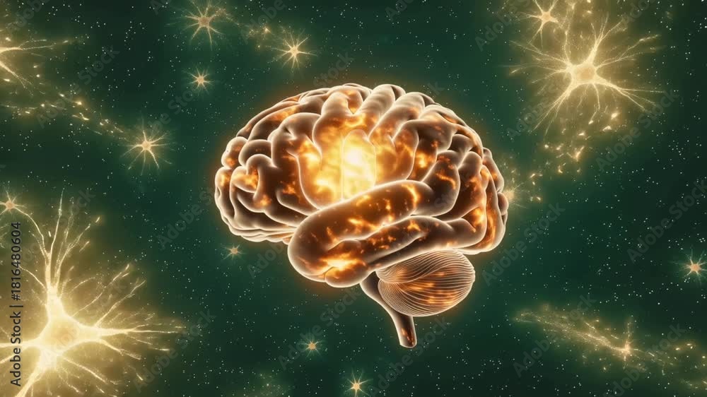 Opening on 3D brain glowing void spark particles via filaments neural ...