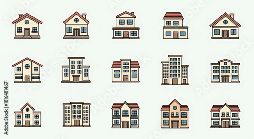 Collection of Various Architectural House and Building Icons for Design and Development