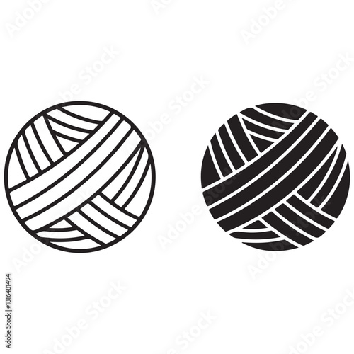 Minimalist Black and White Yarn Ball Illustrations: Outline and Solid Designs
