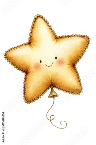 Cute Watercolor Golden Star Balloon Character New Year Celebration Vector Illustration
