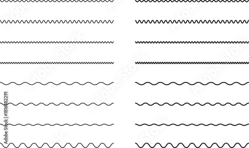 シンプルな波線のベクターイラストセット　
Black simple vector wavy lines