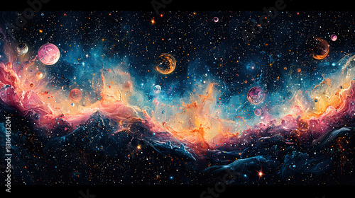 Galactic exploration journey outer space digital art cosmic environment wide-angle view infinity concept