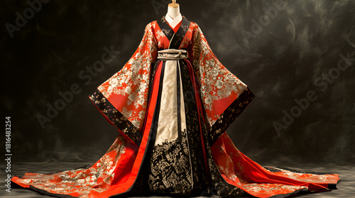 Luxurious traditional asian ceremonial dress with rich embroidery