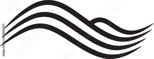 Abstract flowing wave lines graphic design element, modern minimalist dynamic movement symbol, smooth curved stripes for contemporary visuals