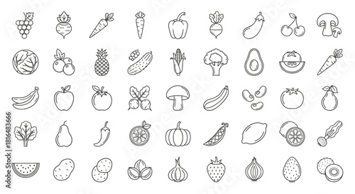 Vegetable and Fruit Icons Set A Collection of Fresh, Healthy Food Elements for Design