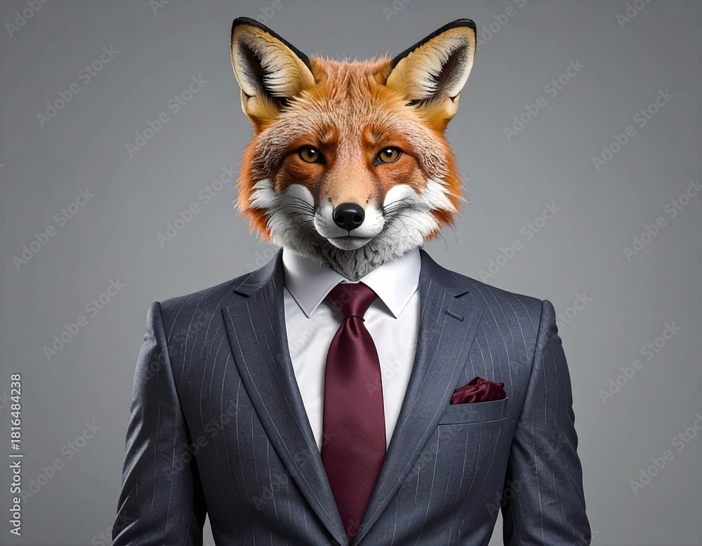 Naklejka premium Fuchs im Anzug mit Krawatte und ernstem Gesichtsausdruck.