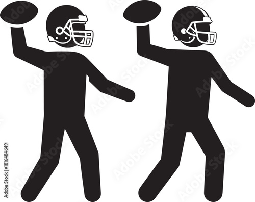 Two american football players in silhouette throwing a football