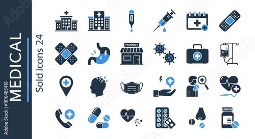 Medical Icons Set Healthcare, Medicine, and First Aid Symbols