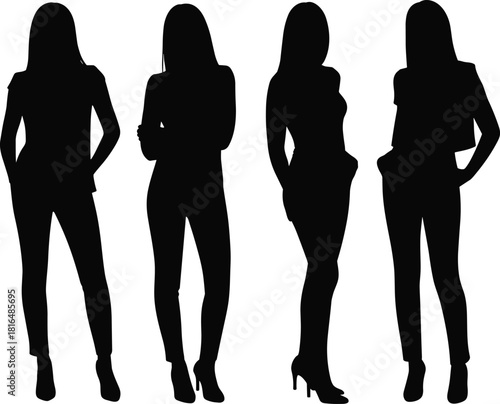 Confident business woman silhouette set, professional female executives standing in modern office and corporate attire.