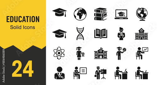 Education Icon Set A Comprehensive Collection of Solid Symbols for Learning & Knowledge