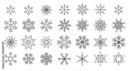 Collection of Simple Snowflake Icons for Winter and Holiday Designs on a White Background