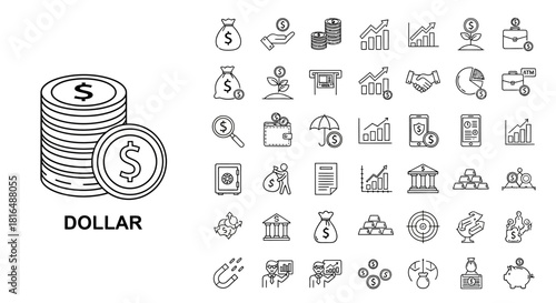 Financial Icons Set A Comprehensive Collection of Business and Economic Symbols for Digital and Print Use