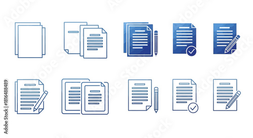 Document Icons A Collection of Blue Outline Symbols for Various Concepts and Applications