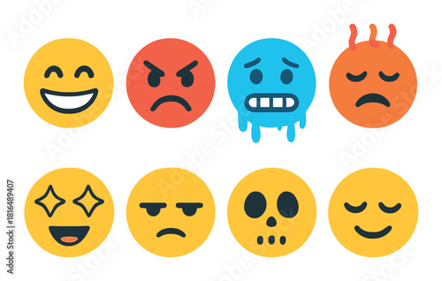 Colorful emoji faces displaying a range of emotions on a vibrant background