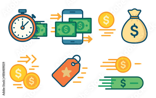 Financial transactions and money transfer icons