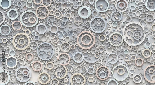 Intricate abstract background with a complex pattern of layered concentric circles in muted pastel colors, creating a sense of depth and modern design