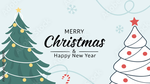 A festive Merry Christmas and Happy New Year background for Greeting cards with tree Branches Christmas tree gold paper. Merry Christmas vector text Calligraphic Lettering Vector illustration.