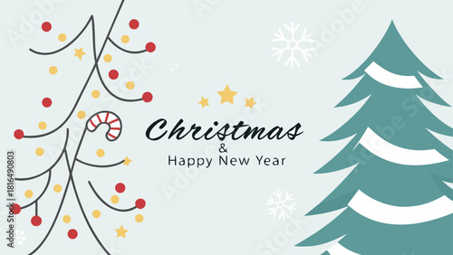 A festive Merry Christmas and Happy New Year background for Greeting cards with tree Branches Christmas tree gold paper. Merry Christmas vector text Calligraphic Lettering Vector illustration.