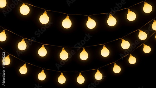 Christmas bulbs twinkle with gentle shine. Wreath light chain wraps celebration invite. Neon sparkle shapes warm visual mood. Transparent light arc highlights festive promo