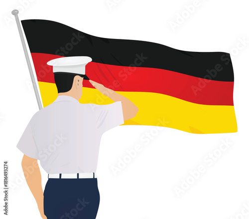Soldier saluting Germany flag. vector	
