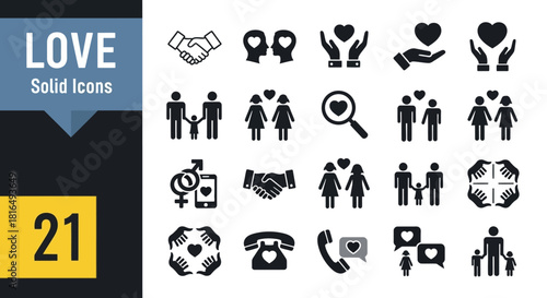 Collection of Solid Love Icons Representing Relationships and Affection for Design