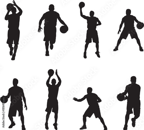 Basketball Player Man Sport Silhouette Vector Set