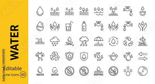 Water Icons Set A Comprehensive Collection of Editable Line Designs for Various Applications
