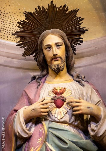 Photography Colorful statue (19th century) of Sacred Heart of Jesus Christ.