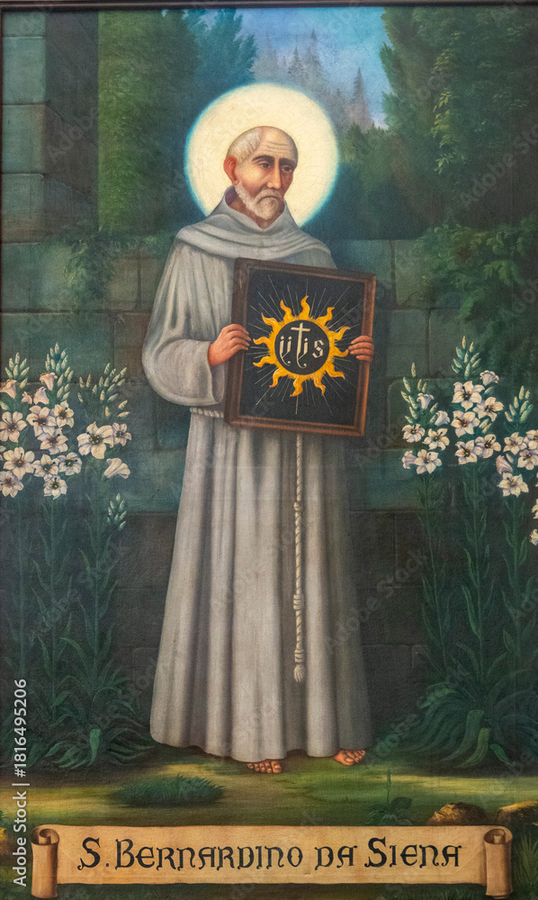 Obraz premium Painting (19th century) of Saint Bernardino of Siena. Saint of the Roman Catholic Church.
