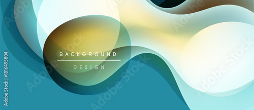 Abstract fluid shapes, soft colors blend. Modern design elements create dynamic background. Text reads background design.