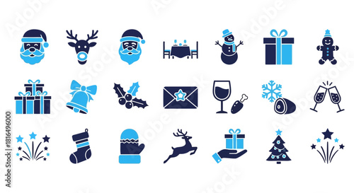 Festive Holiday Icons Set Christmas, New Year, and Winter Celebration Symbols