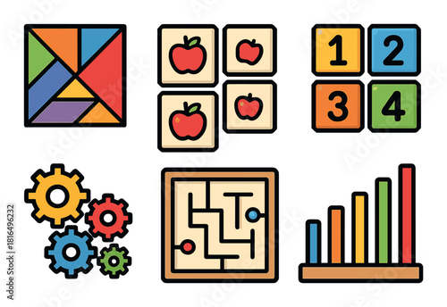 Colorful educational puzzles and games for cognitive development