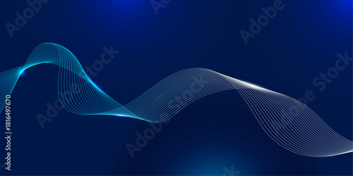 Abstract Digital Waveform Background Representing Sound, Data Flow, and Energy with Smooth Curving Lines on Dark Blue