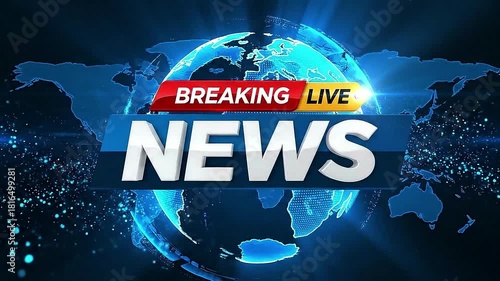 Breaking News Template intro for TV broadcast news show program with 3D breaking news text and badge, cyber and futuristic style