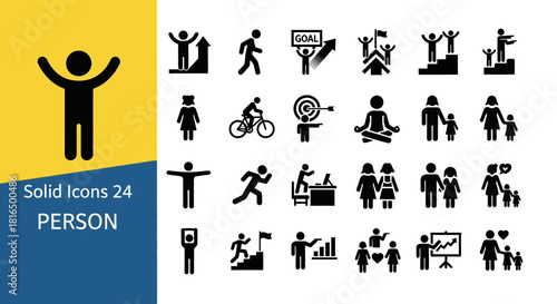 Collection of 24 Person Icons Depicting Various Actions, Goals, and Relationships
