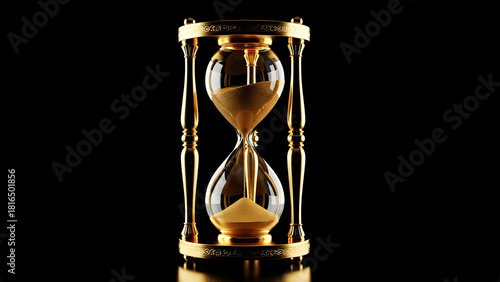 Golden Hourglass Isolated with Flowing Sand Isolated Golden Hourglass with Flowing Sand for Time