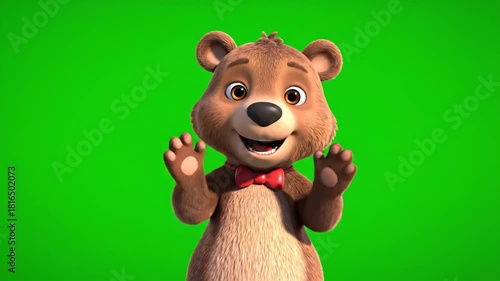 Animated Bear Character on Green Screen Background.
